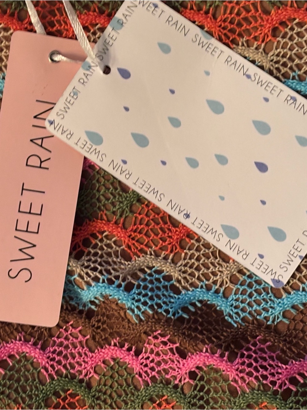Sweet Rain Crocheted Lined Chevron Maxi Skirt -Pink, Turquoise, Brown, Cream - Picture 4 of 5